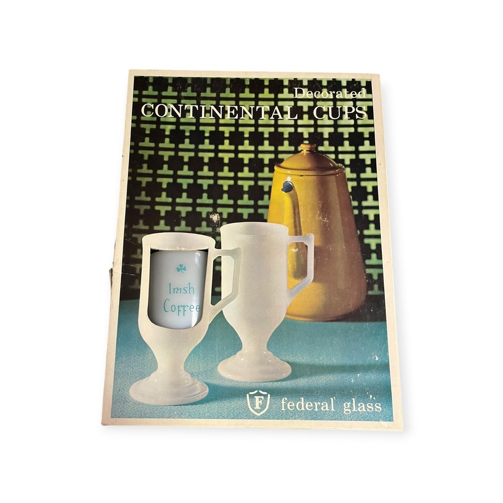 Federal Glass Milk Glass Irish Coffee Mugs Set of 4 Gold Rim VTG in original box - Picture 5 of 6